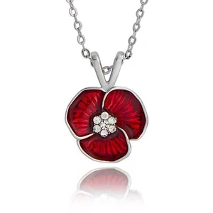 Equilibrium rot Mohn silber funkelnde Anhänger Halskette - Bild 1 von 4