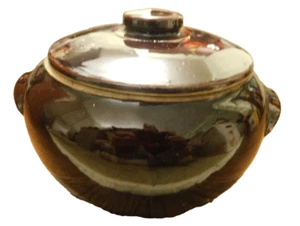 Vtg Brown Ceramic Stoneware Cook Crock Primitive Jar Pot Glazed w/ Lid & handles - Picture 1 of 10