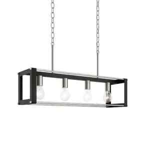 Chatwin 30.6 in. 4-Light Brushed Nickel with Black Farmhouse Linear Chandelier 