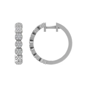 10k White Gold Lab Grown Diamond Composite Hoop Earrings Holiday Gift - Picture 1 of 5