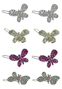 Set of 8, 8 Count, Small Butterfly Hair Clips Rhinestone Barrettes U2110-8