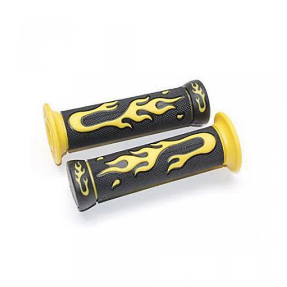 Paire de poignée tuning One noir jaune motif flamme pour moto scooter cyclo Neuf - Photo 1/1