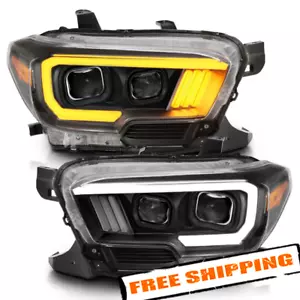 Anzo Black Switchback LED U-Bar Projector Headlights for 16-18 Toyota Tacoma - Picture 1 of 7