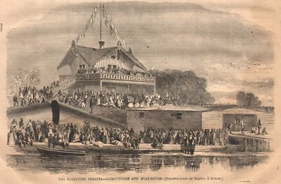 Baltimore Regata Corrida de Barco Barcaça Clubes Undine Ariel Zephyr 1866 Estampa Antiga - Imagem 1 de 3
