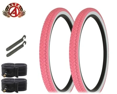 ALTA BICYCLE WIRE BEAD TIRES 26 x 2.125 PINK/WHITE HEAVY DUTY DIAMOND 6pc SET. - Image 1 of 2