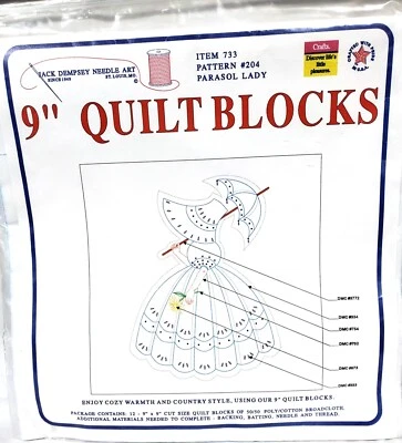 Jack Dempsey 12 PARASOL DAMA 9" Estampado Edredón Bloques Costura Bordado Artesanía #204 Foto 1 de 3