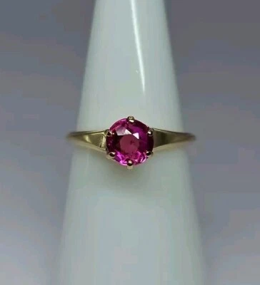 Vintage 10K Yellow Gold Ring Lab-Created Ruby Size 6.75 2.26g - Image 1 of 4