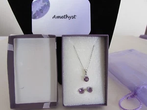 Amethyst s/s 2.19 CTW round earrings & pendant set, nib - Picture 1 of 4