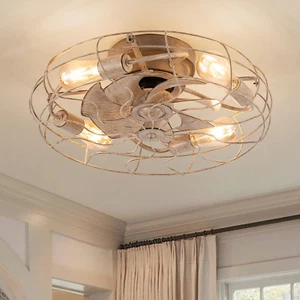 21" Low Profile Caged Ceiling Fan with Lights Remote Control, Enclosed Industria - Picture 1 of 9