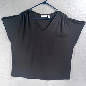 Susan Graver Stretch Liquid Knit Size XL Black Peek-a-boo SS Tunic Top Blouse - Picture 1 of 11