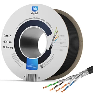 100m Verlegekabel Cat7 Kupfer Outdoor Kabel Netzwerkkabel Datenkabel Außen UV - Afbeelding 1 van 9