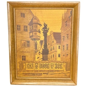 Buchschmid Gretaux Intarsien Vintage Holz Intarsien Germany St. Georg Brunnen 14x11,5 - Bild 1 von 11