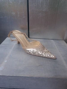 Edle LODI Pumps Gr 38,5 Slingbacks gold creme Glitzer Kitten High Heels #1728 - Bild 1 von 13