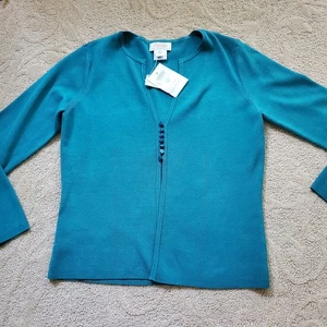 NWT Vintage Talbots Silk Blend Small Petite Cardigan Sweater Teal - Picture 1 of 7