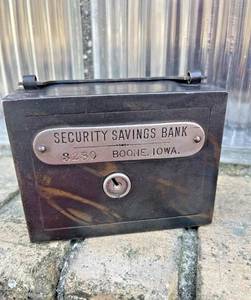 Vintage 1900 Boone IA Japan Flash Strong Box Still Bank Faux Copper WF brennt W - Bild 1 von 5
