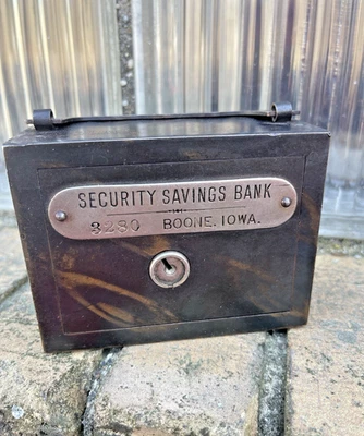 De colección 1900 Boone IA Japón Flash Caja Fuerte Still Bank Imitación Cobre WF Quema con Foto 1 de 4