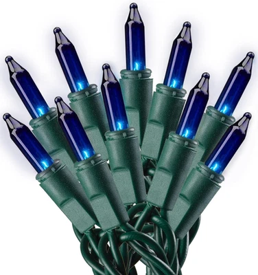 Luces azules para árboles de Navidad al aire libre - 100 unidades - Luces azules de Navidad con griego Foto 1 de 4