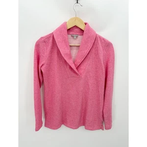 Talbots Pink Heather Featherweight Fleece Wrap Neck Pullover Sweater Top Women P - Picture 1 of 8