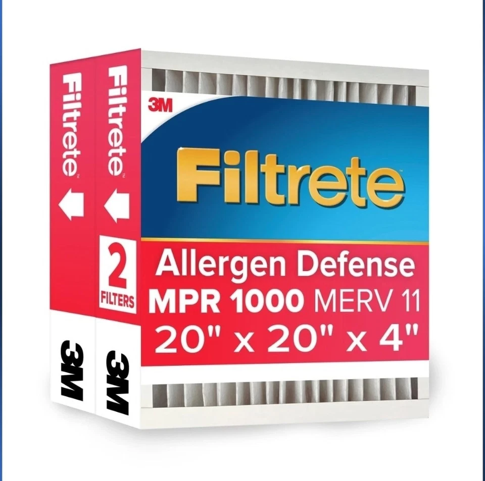 (Paquete de 2) Filtros de aire 3M Filtrete 4 pulgadas Micro Alérgenos Defensa MPR 1000 20x20x4 Foto 1 de 4