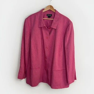 Jaqueta Blazer Lands' End Feminina Tamanho 22W Forrada de Mistura de Linho Rosa Carreira - Imagem 1 de 4