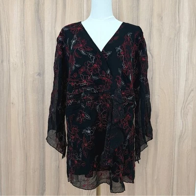 Dressbarn женская блузка размер 2 X черный красный чистый цветочный каприз богемное романтический - Изображение 1 из 4