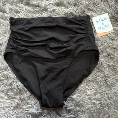 Traje de baño Shade And Shore para mujer XS negro cintura alta pantalones de bikini fruncidos Foto 1 de 4