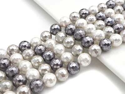 Natural Mother of Pearl White Black Gray Round Faceted beads, 8mm/10mm/12mm - Image 1 of 4