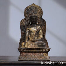 8.7"Old Antique Tibet Tibetan Buddhism temple Bronze gilt Amitabha Buddha statue