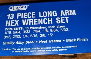CHESCO VINTAGE 13 Pc. Long Arm Hex Wrench Set Heat Treated Alloy Steel USA NOS - Picture 1 of 6
