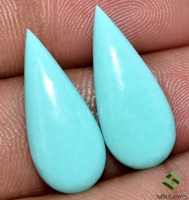 Certified Natural Turquoise Sleeping Beauty Pear Cabochon Pair 23x10 mm Gemstone - Image 1 of 4