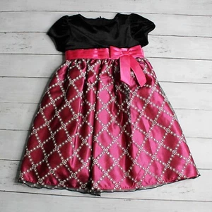 Love Girl's Party Dress Size 4 Black Velour Pink Satin Special Occasion - Picture 1 of 12