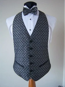 Black & White Formal Vest 5 Button Open Back Adjustable easy fit Vest - DT - Picture 1 of 4