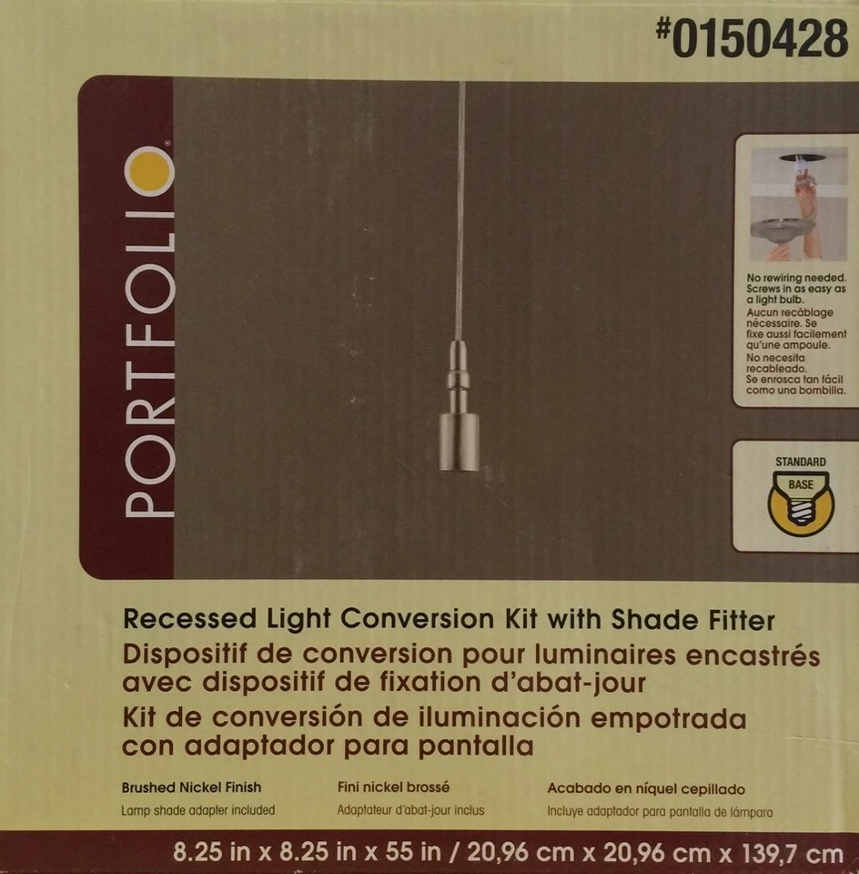 PORTFOLIO Recessed Pendant Light Conversion Kit with Shade Fitter - Nickel - NEW - Image 1 of 1