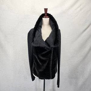 Ann Taylor LOFT Black Faux Fur Motorcycle Bomber Jacket Womens S Side Zipper EUC - Picture 1 of 11