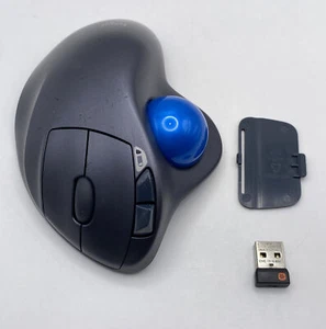 Logitech M570 Wireless Trackball Mouse w/ USB Receiver Dongle Blue Marble Tested - Picture 1 of 9