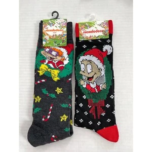 2 Pair Adult Nickelodeon Rugrats Chuckie & Tommy Christmas Socks NEW - Picture 1 of 4