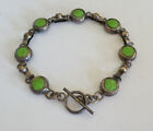 Vintage Sterling Silver Mexico Green Gaspeite Link Toggle Bracelet 7.25”