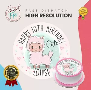 LLAMA ROTONDO COMMESTIBILE COMPLEANNO CAKE TOPPER DECORAZIONE PERSONALIZZATA - Foto 1 di 1