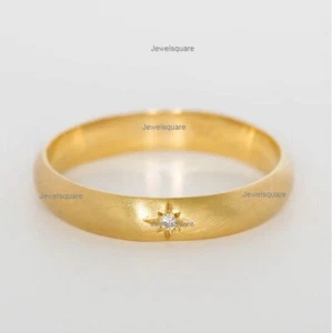 14k Solid Yellow Gold Solitaire 4mm Star Diamond Men Band Ring Father's Day Gift - Picture 1 of 5