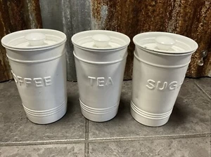 Farmhouse Retro COFFEE TEA SUGAR Enamelware Canisters Made In India Vintage (S) - Picture 1 of 24