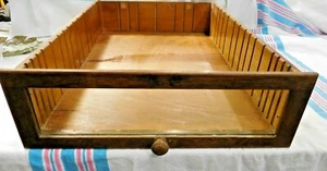 Antique ~ Salvage ~ Quarter-Sawn Oak Drawer Glass Front w/ wooden knob #2666 - Picture 1 of 6
