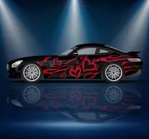 flame love Car body side sticker racing full color; Sad BOYS Flame Heart Decal - Picture 1 of 1