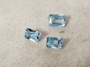 7x5 and 8x6 mm Natural Emerald Cut Aquamarine 3 Piece Set Loose Gemstones u870 - Picture 1 of 8