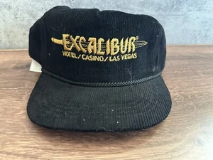 Sombrero de colección Excalibur Snapback negro Las Vegas hotel casino cuerda pana años 80 - Imagen 1 de 3