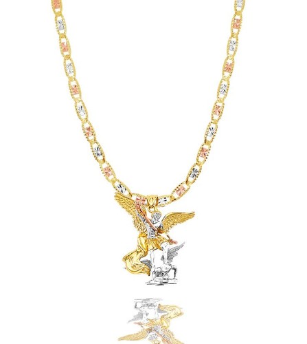 Ciondolo uomo San Michele religioso oro massiccio 14 kt tri catena Valentino