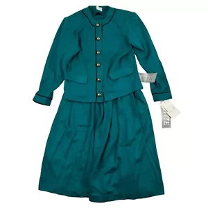 NWT VTG Bedford Fair Teal Blazer Jacket Skirt Suit Set Sz 4P 4 Petite USA - Picture 1 of 16
