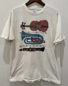 Vintage 90s Utah Symphony Graphic Instruments Art Retro T-Shirt - Large - Bild 1 von 4