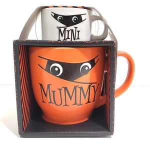 Halloween Mama & Mini Becher Set Kaffee Tee Tasse Orange Weiß Weihnachtsgeschenk Neu - Bild 1 von 12
