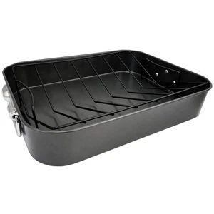 Gibson Home Top Roast Roaster Pan Carbon Steel Adjustable Metal Rack Non-Stick - Picture 1 of 5