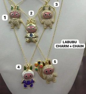 Neu LABUBU Halskette mit Anhänger Gold über Sterlingsilber - Bild 1 von 5